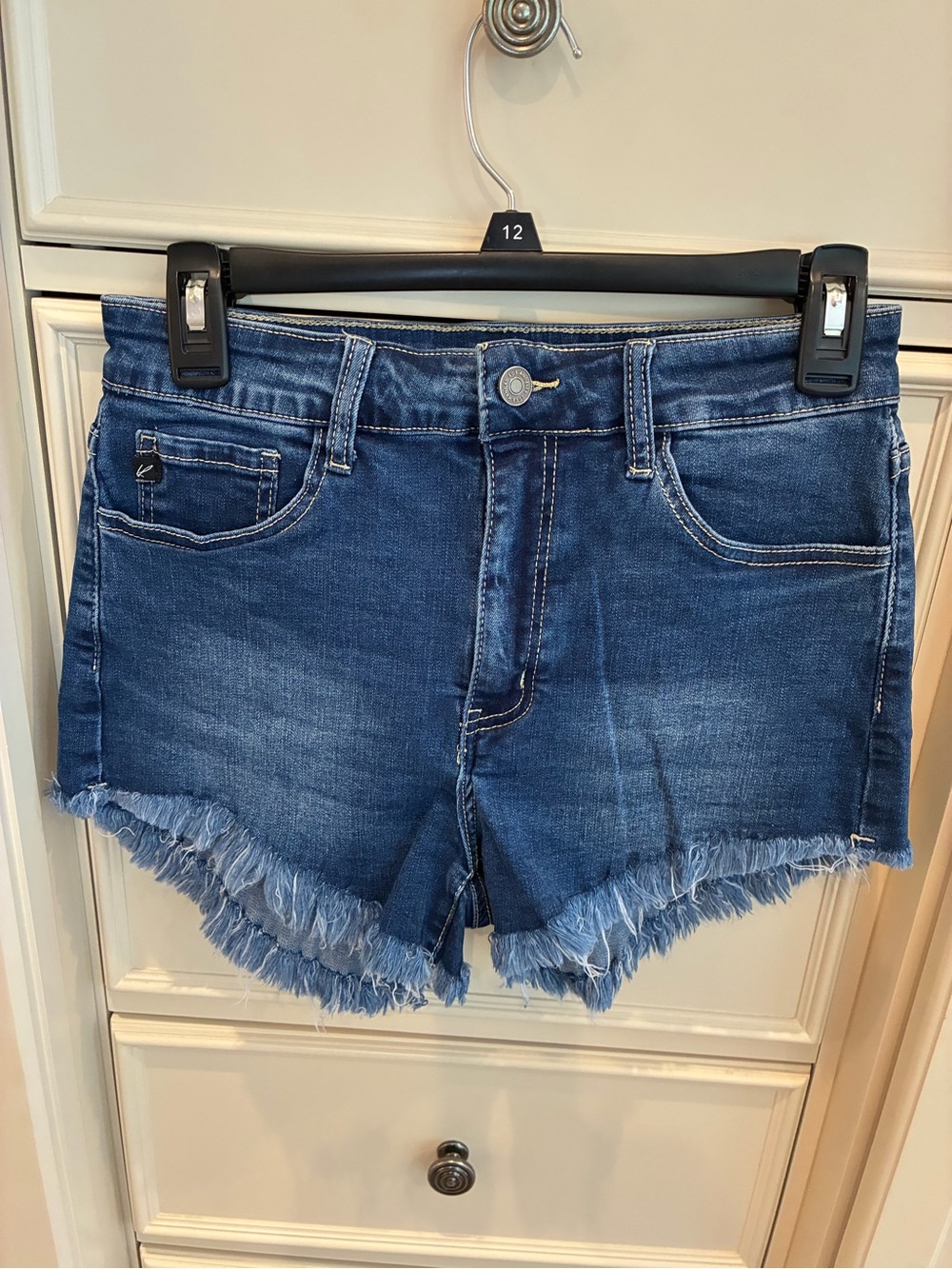 KanCan Dark Blue Double-Layer Frayed Hem Denim Shorts KC8033M